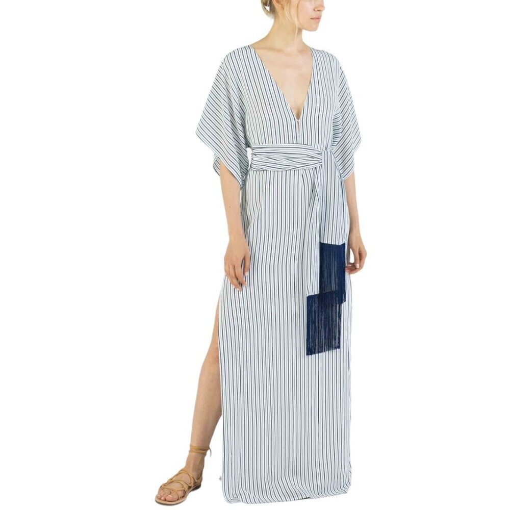 Paolita Voyage 100% Silk Striped Maxi Dress Cover Up Size Medium Missing Tie - Picture 7 of 15